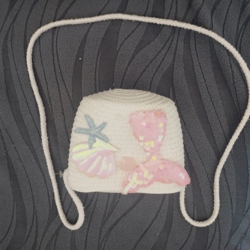 Children's straw shoulder bag Mermaid, white
