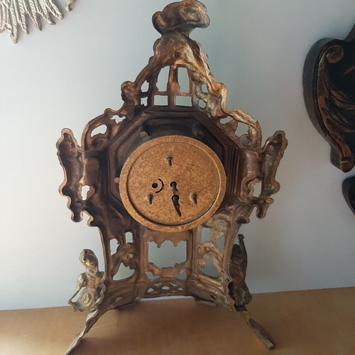 German brass clock baroque style used, 50-60s, large 40cm