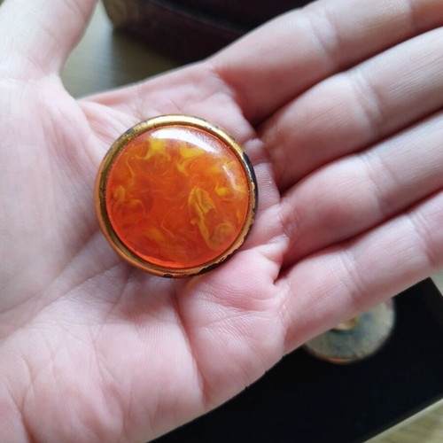 Vintage clip-on earrings used, gold and orange, large size