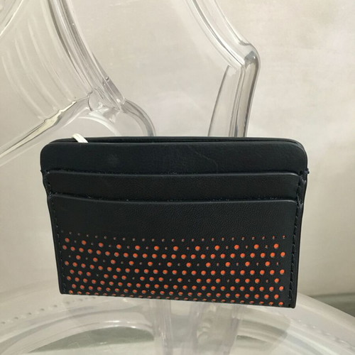 COS genuine leather card holder new, dark blue with orange lining