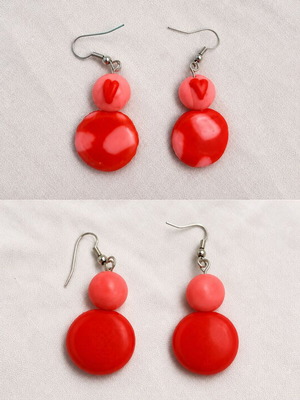 Handmade dangle earrings in pink and red shades, new
