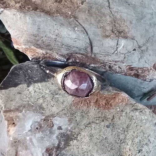 Silver handmade ring with large sapphire, 22k gold plated, like new