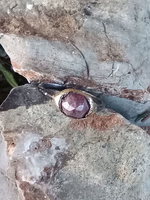 Silver handmade ring with large sapphire, 22k gold plated, like new