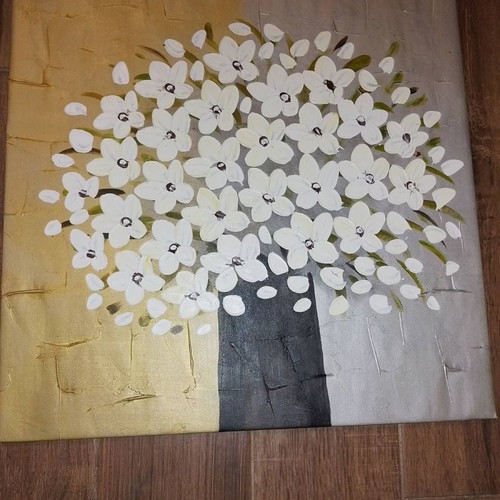 Paintings used with flowers, set of 3, acrylic on wood