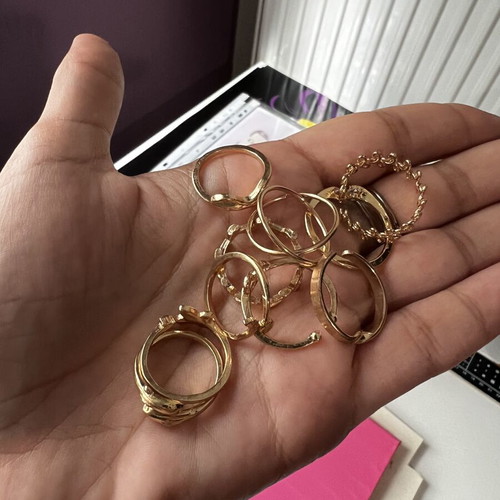 Rings set of 10 new, gold color, adjustable