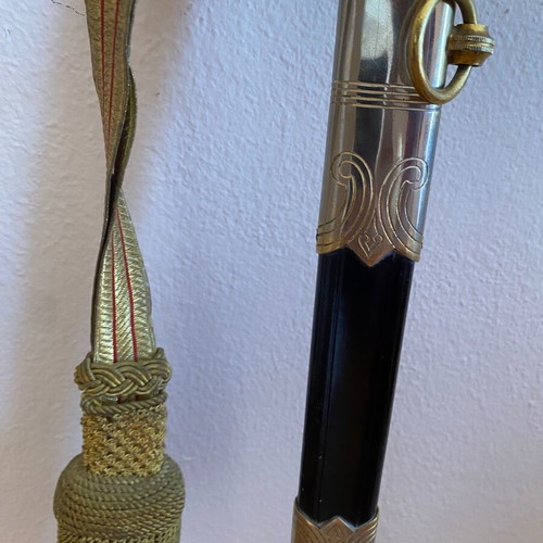 Royal Navy Sword with Leather Sheath, like new, WKC Solingen Germany