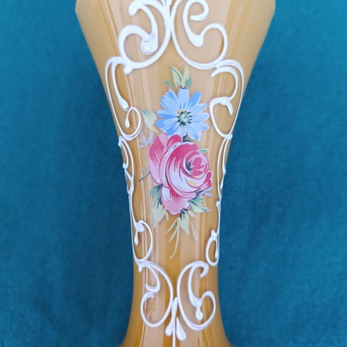 Italian Stelvia Opalina Fiorentina vase like new, orange, hand-painted