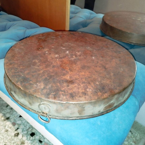 Copper vintage baking tray used, diameter 45 cm