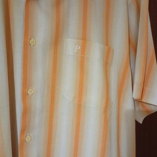 Men's short-sleeve shirt like new, beige and orange, XL