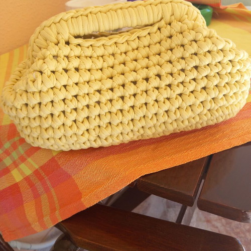 Handmade clutch bag with mako yarn yellow, new