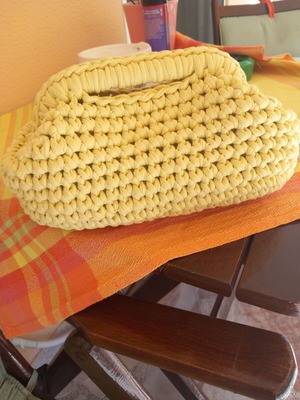 Handmade clutch bag with mako yarn yellow, new