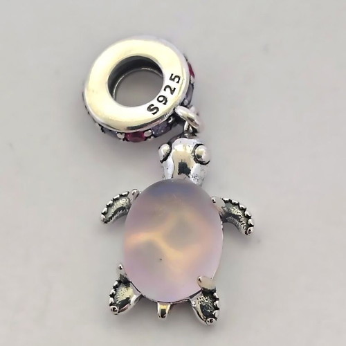 Charm sea turtle silver S925 with pink Murano new