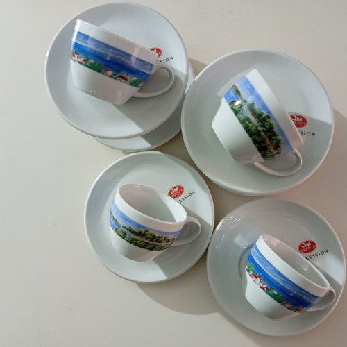 Lumidhs Coffee Cup and Saucer Set of 6 with Greek Landscapes and 6 White Italian Plates new