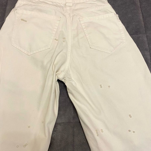 Bershka denim pants with hand-sewn beads, like new, white