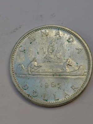 Canadian silver dollar coin 1965 like new, 23.3g 0.800 purity