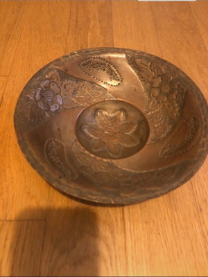 Copper vintage decorative bowl used with engraved floral patterns
