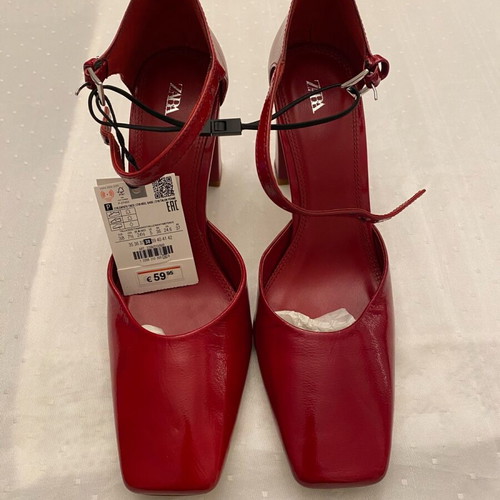 Zara leather shoes with strap red new, size 38