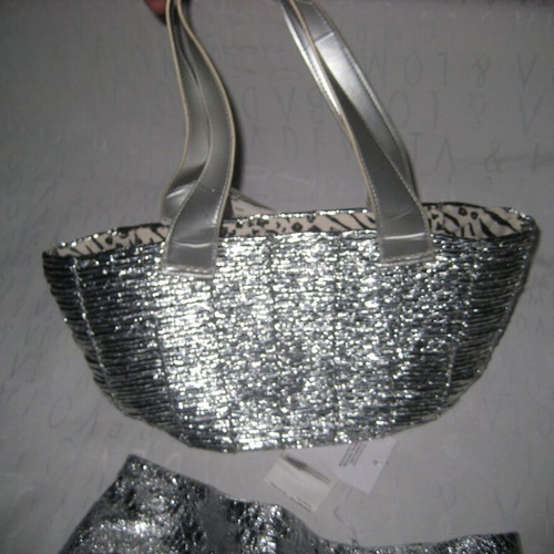 Women's silver bag, synthetic material with metallic thread