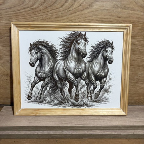 Laser engraved painting with lacquered wooden frame