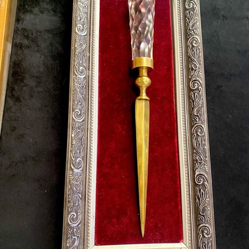 Collectible brass letter opener like new with crystal handle