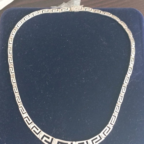 Silver vintage necklace ancient Greek style with meander shape 925