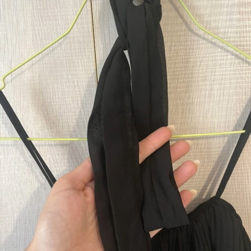 Black Mini Dress like new with ruffles and straps, sizes S-M