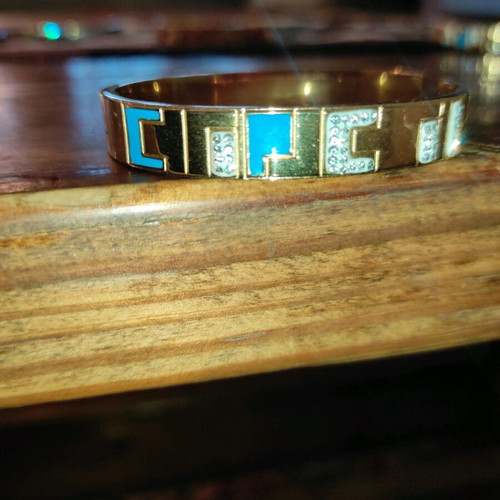 Steel bracelet cuff new, turquoise and gold