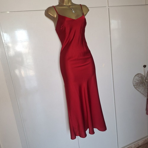 Italian satin wine red strap dress, size medium