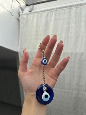 Evil Eye Glass Keychain like new, blue protection charm
