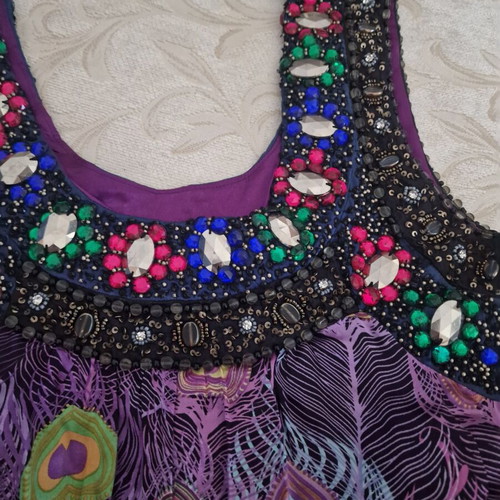 Custo Barcelona silk dress with stone details, size 1, new