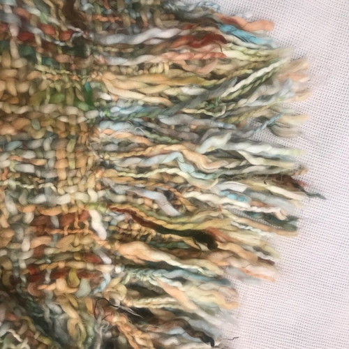 Knitted throw with thick wool blue, beige, green like new