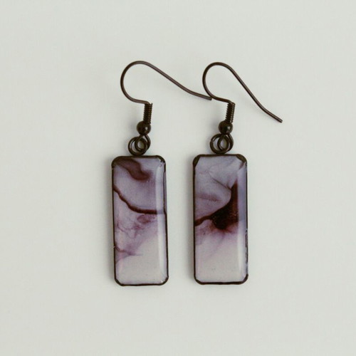 Artisan earrings new, black and purple, stainless steel base