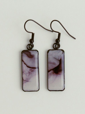 Artisan earrings new, black and purple, stainless steel base