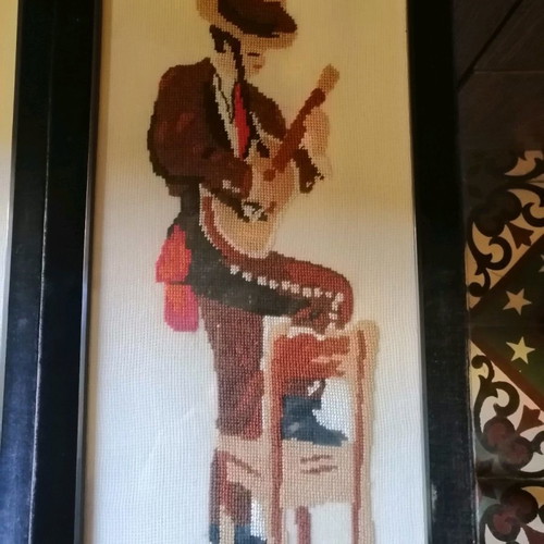 Vintage embroidered paintings of Spanish flamenco dancers like new