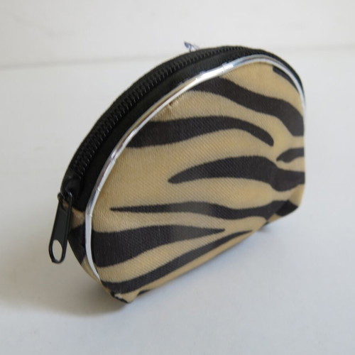 Small coin wallet used, beige with zebra pattern