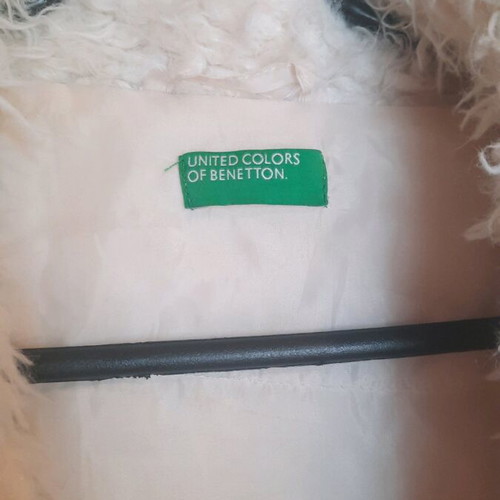 Benetton faux fur coat used, white/cream, size M