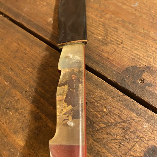 Old Cretan knife with mantinada used, with sheath, 24 cm