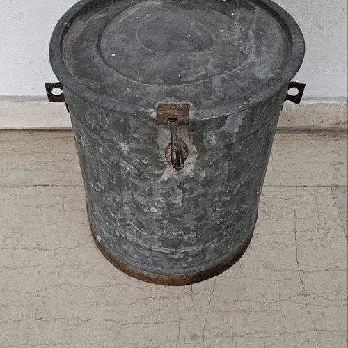 Antique collectible galvanized grain storage bin used