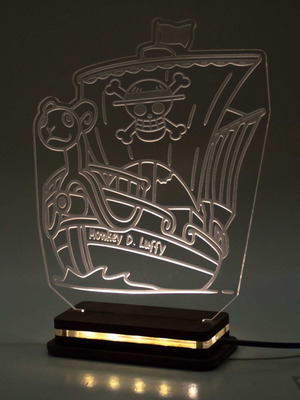 One Piece LED Lamp Pirate Ship Logo new with wooden base