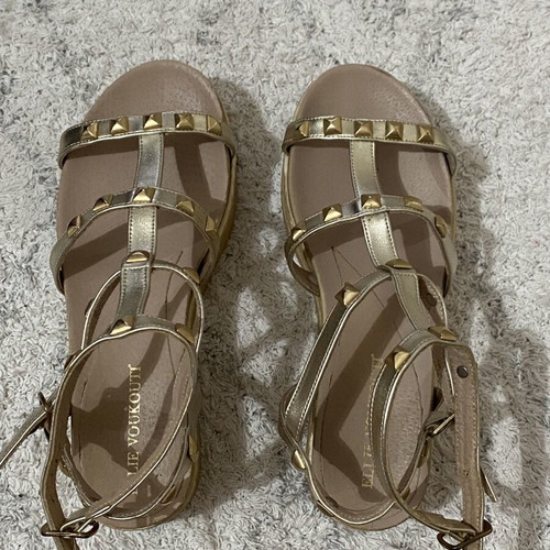 Leather sandals with studs like new, size 36, gold beige