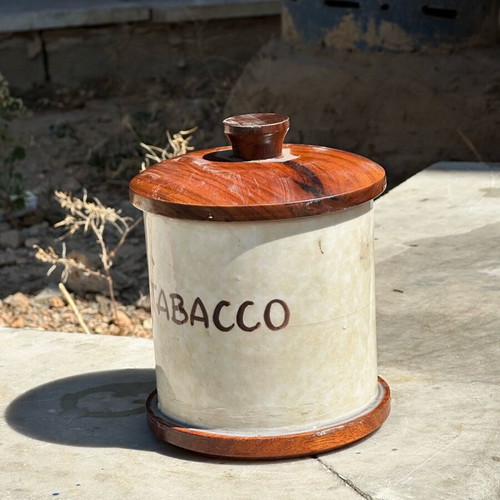 Ceramic Tabacco Jar used from RO-EL Milano with wooden lid
