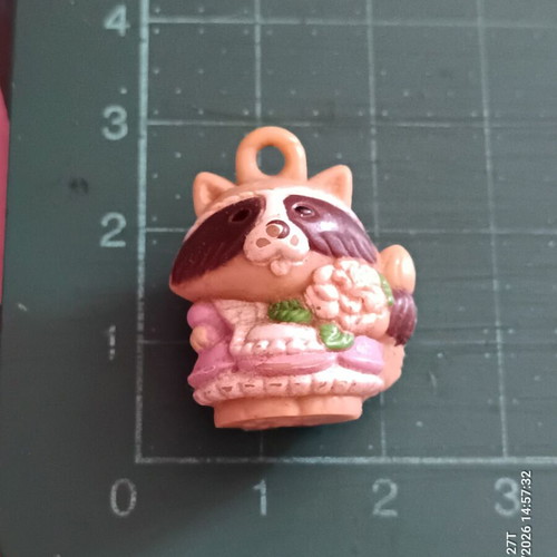 Charmkin Rosie Raccoon figure in pink dress with flowers, vintage Hasbro charm