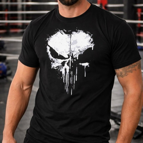 Black cotton t shirt fitness bodybuilding gym Punisher new