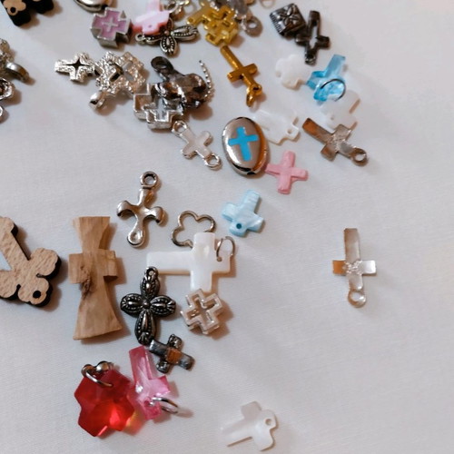 Collection of used baptism witness cross charms over 85 pieces