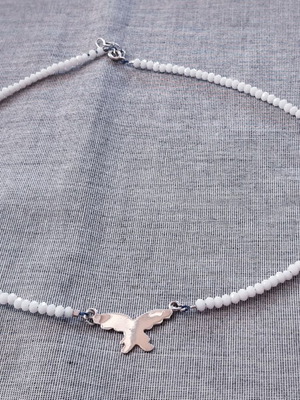 925 Silver Bat Necklace with White Crystals, Handmade