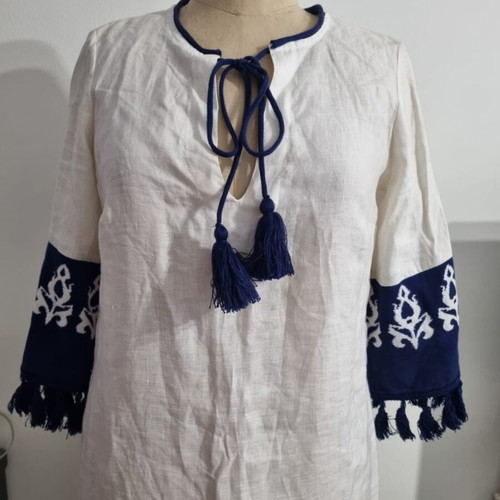 Linen dress Aggel Knitwear used, size S, knitted trim with tassels