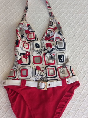 Baltex one-piece swimsuit like new, white and red