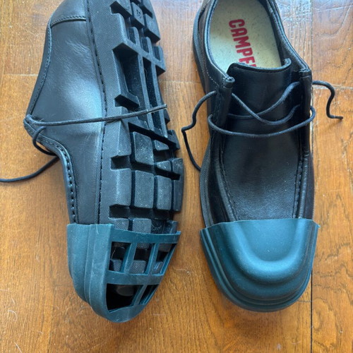 Camper Junction black leather shoes with removable toe caps, size 38