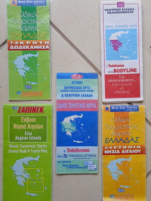 Road tourist maps used, pack of 5