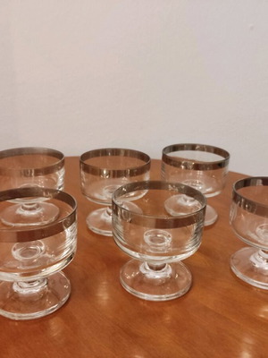Vintage liqueur glasses with silver rim, set of 6, like new
